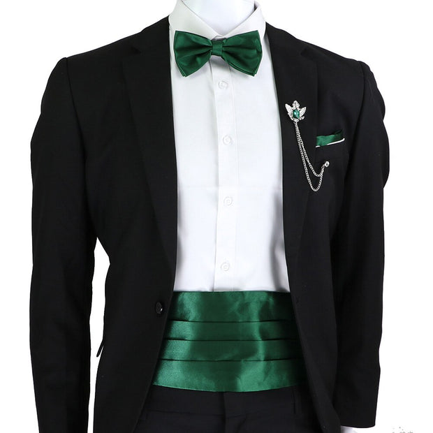 New Fashion Mens Cummerbund Bow Tie Brooch Set