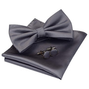 Men Bowtie Cufflinks Cravat Set Solid Butterfly Ties