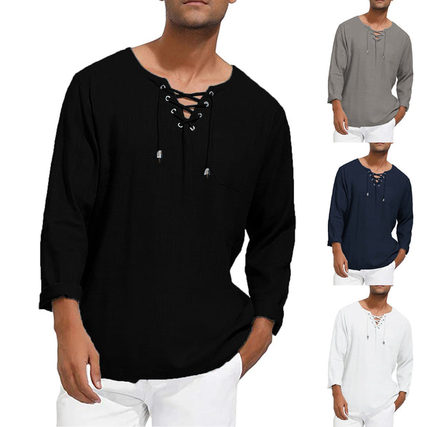 Loose Shirts Tee Long Sleeve Cotton Henley Tee Shirt