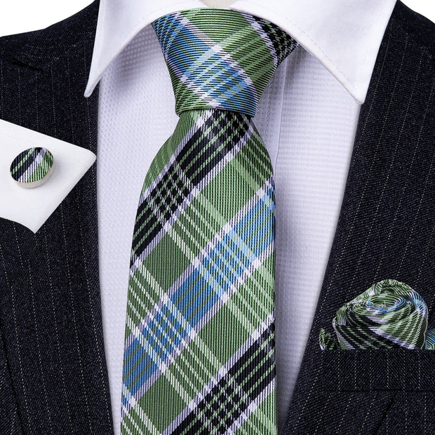 Fashion Luxury Green Plaid 100% Silk Tie Gifts For Men Gifts Suit Wedding Tie