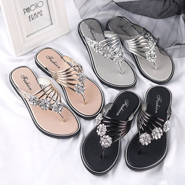 Women Fashion Peep Toe Silver High Quality Anti Skid Beach Sandals