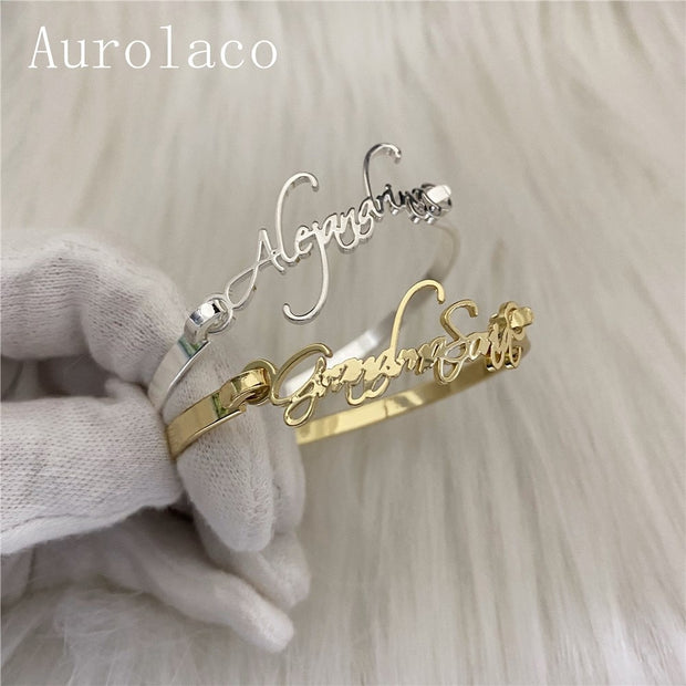 AurolaCo Customized Nameplate Name Bracelet Personalized Custom Cuff Bangles