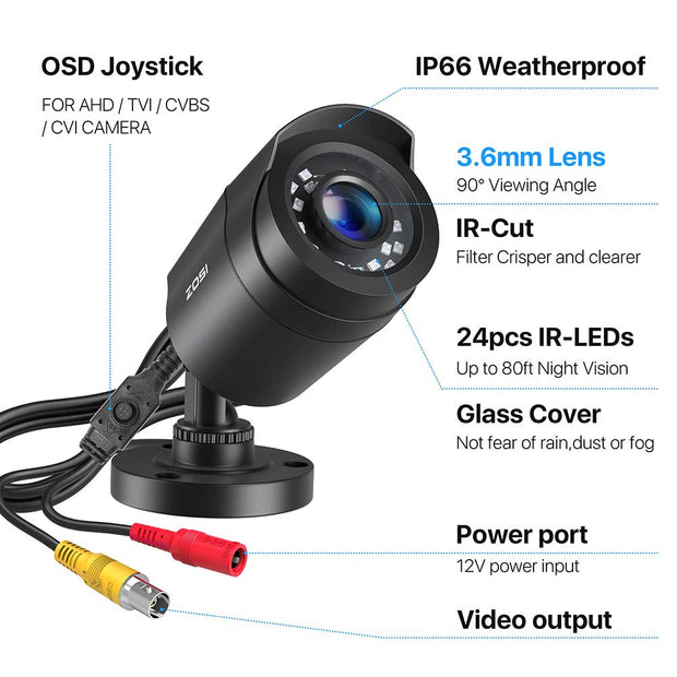 ZOSI 2.0MP 1080p Outdoor Indoor Security Camera,4-in-1 TVI/CVI/AHD/CVBS