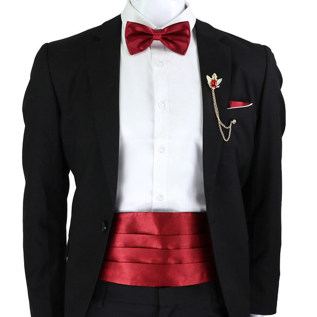 New Fashion Mens Cummerbund Bow Tie Brooch Set