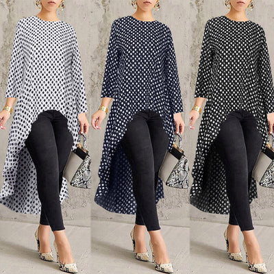 Oversize 5XL Fashion Dot irregular Long Blouse Autumn