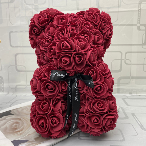HOT Valentines Day Gift 25cm Red Rose Teddy Bear Rose Flower Artificial Decoration