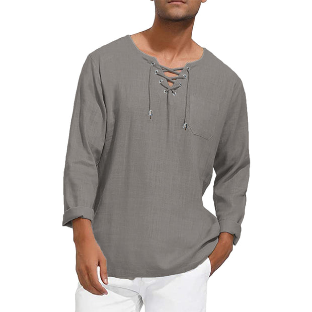 Loose Shirts Tee Long Sleeve Cotton Henley Tee Shirt