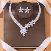 Stonefans Zircon Flowers Necklace and Earrings Set Jewelry for Women
