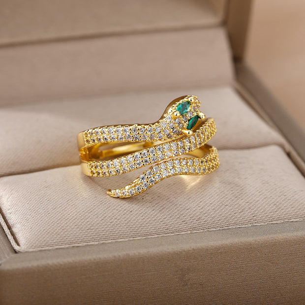 Hip Hop Open Adjustable Gold Color Ring Stainless Steel Zircon