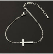Charms Sideways Cross Bracelet Stretch Chain Stainless Steel Classic Christian Bracelet