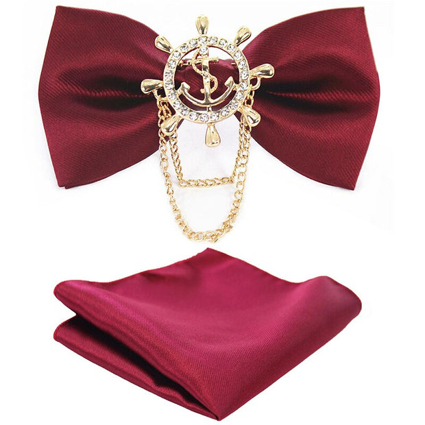 Adjustable Bow Tie Metal Wing Bowtie Pocket Square Towel Handkerchief Gift Set