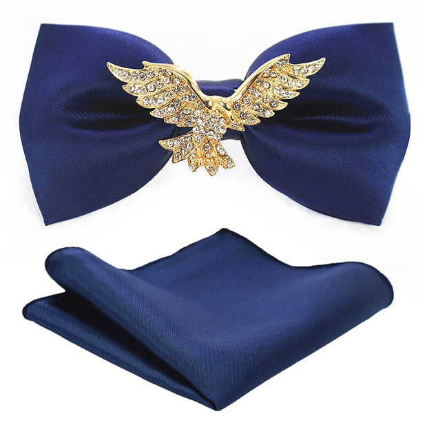 Adjustable Bow Tie Metal Wing Bowtie Pocket Square Towel Handkerchief Gift Set
