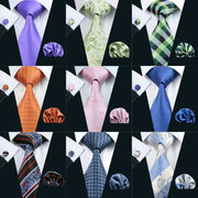 100% Silk Ties Jacquard Woven Gravata Barry.Wang Necktie Hanky Cufflink Sets