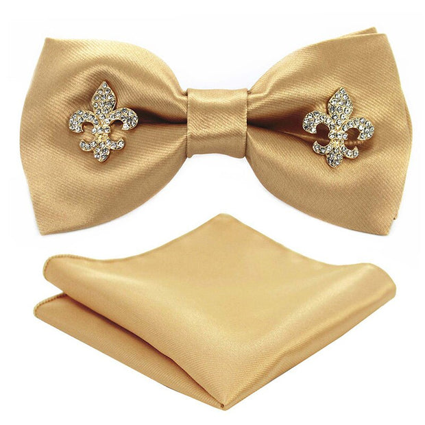 Adjustable Bow Tie Metal Wing Bowtie Pocket Square Towel Handkerchief Gift Set