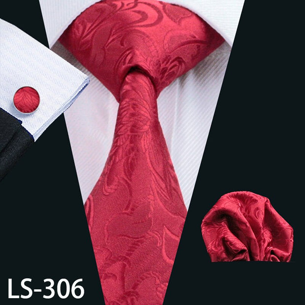 LS-704 Men`s Tie 100% Silk Red Plaid Jacquard Woven Wedding Tie