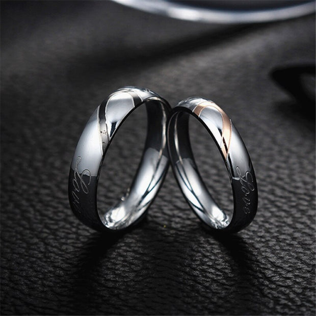 Men Women Stainless Steel Wedding Ring Female Italian Jewelry Lovers Heart
