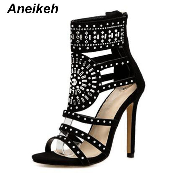 Open Toe Rhinestone Design High Heel Sandals