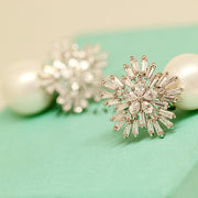 Imitation Pearl Earrings Women Fashion Snowflake Crystal Earrings Charm