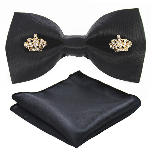 Adjustable Bow Tie Metal Wing Bowtie Pocket Square Towel Handkerchief Gift Set