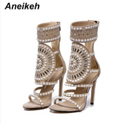 Open Toe Rhinestone Design High Heel Sandals