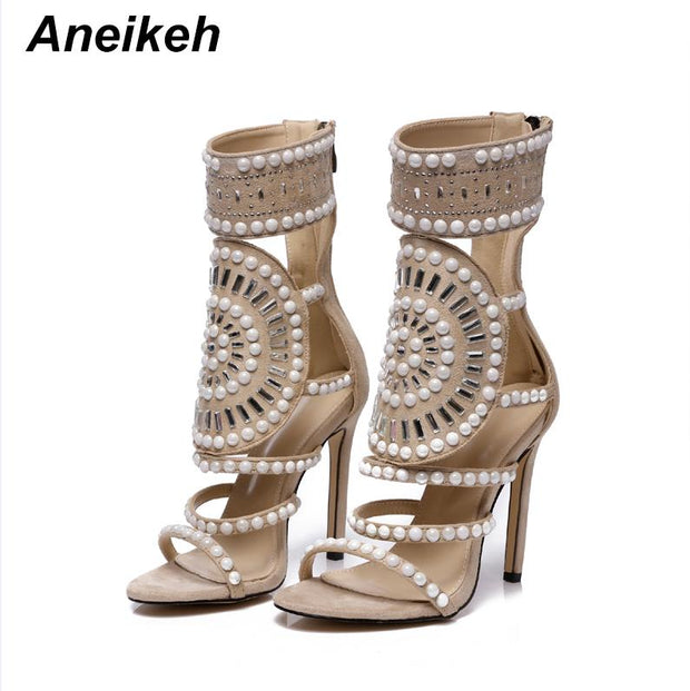 Open Toe Rhinestone Design High Heel Sandals