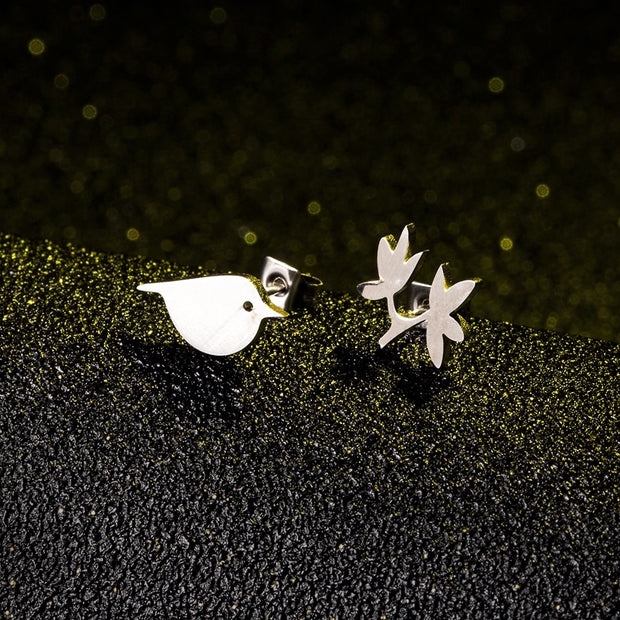 New Arrival Creative Branch Bird Ear Studs For Women Cute mini stainless steel