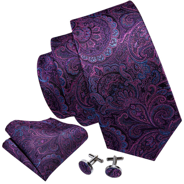 Barry.Wang Designer Purple Paisley Men Ties 8.5cm Wide 100% Silk Tie