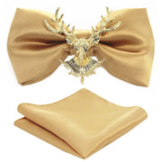Adjustable Bow Tie Metal Wing Bowtie Pocket Square Towel Handkerchief Gift Set