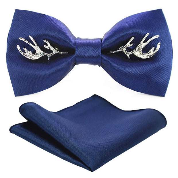 Adjustable Bow Tie Metal Wing Bowtie Pocket Square Towel Handkerchief Gift Set