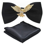 Adjustable Bow Tie Metal Wing Bowtie Pocket Square Towel Handkerchief Gift Set