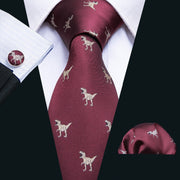 2018 New Arrival Men&#39;s Ties Dinosaur Pattern Red Mens Wedding Neckties