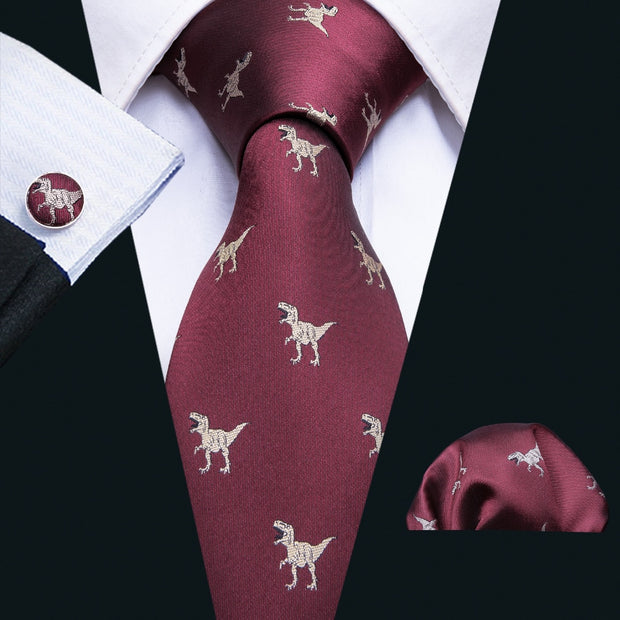 2018 New Arrival Men&#39;s Ties Dinosaur Pattern Red Mens Wedding Neckties