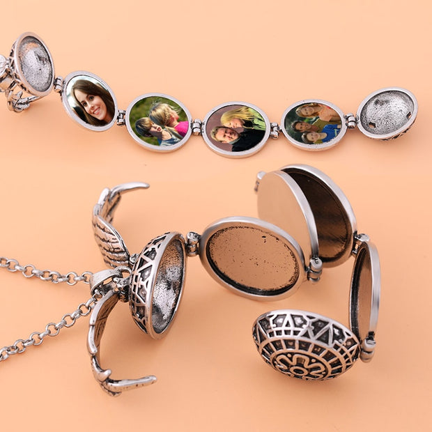 DIY Flash Memory Photo Pendant Jewelry Antique Metal Four-Color Angel Wings Locket
