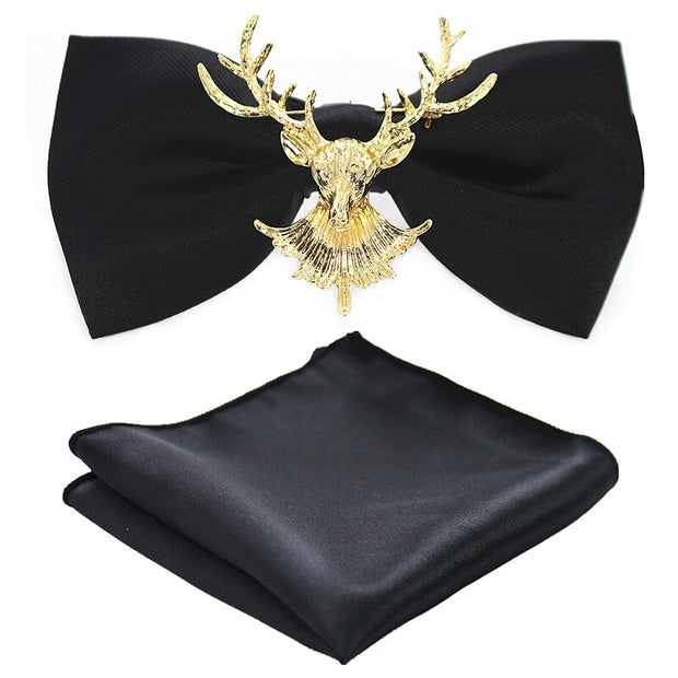 Adjustable Bow Tie Metal Wing Bowtie Pocket Square Towel Handkerchief Gift Set