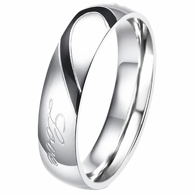 Men Women Stainless Steel Wedding Ring Female Italian Jewelry Lovers Heart