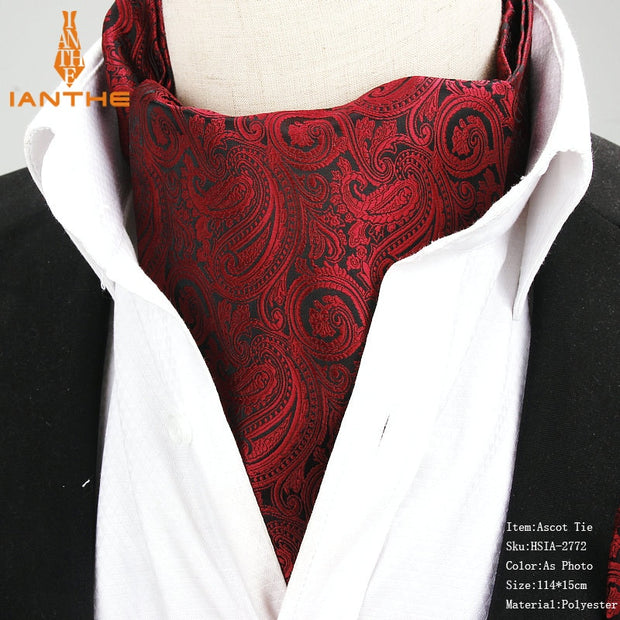 High Quality Men Ascot Neck tie Vintage Paisley Jacquard Woven Necktie