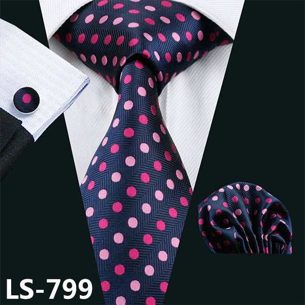 100% Silk Ties Jacquard Woven Gravata Barry.Wang Necktie Hanky Cufflink Sets