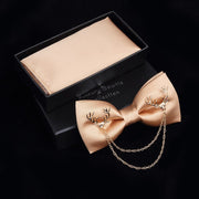 Adjustable Bow Tie Metal Wing Bowtie Pocket Square Towel Handkerchief Gift Set