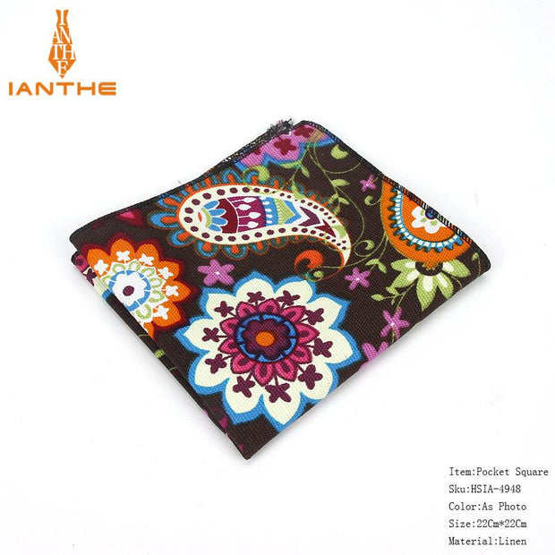 Vintage Linen Paisley Hankies For Men Casual Suits Pocket Square