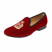 New Handmade Men Red Velvet Loafers With Crown Casual Dress Shoes