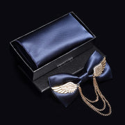 Adjustable Bow Tie Metal Wing Bowtie Pocket Square Towel Handkerchief Gift Set