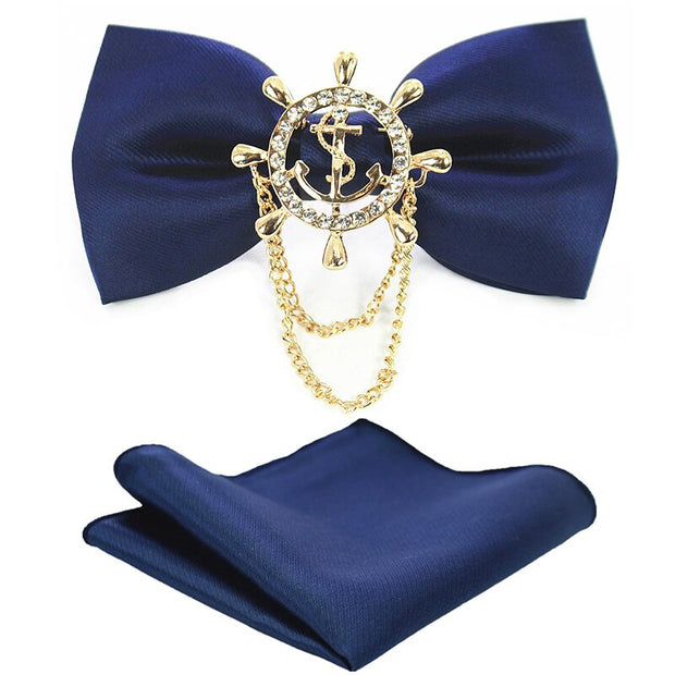 Adjustable Bow Tie Metal Wing Bowtie Pocket Square Towel Handkerchief Gift Set