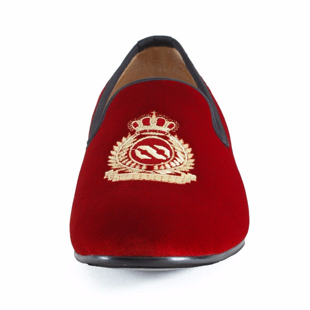 New Handmade Men Red Velvet Loafers With Crown Casual Dress Shoes