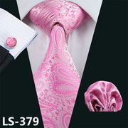 100% Silk Ties Jacquard Woven Gravata Barry.Wang Necktie Hanky Cufflink Sets
