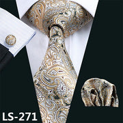 100% Silk Ties Jacquard Woven Gravata Barry.Wang Necktie Hanky Cufflink Sets