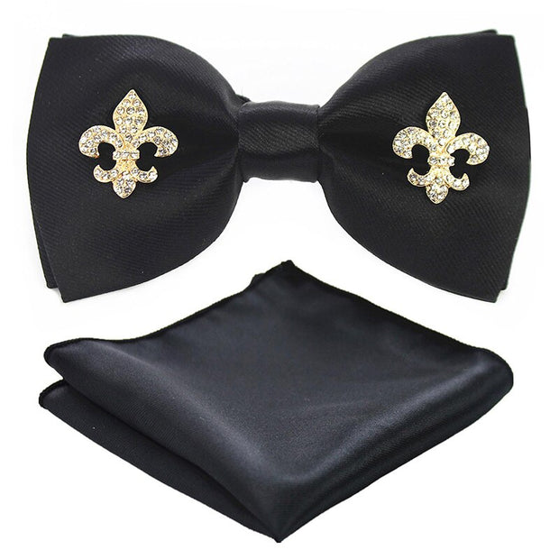 Adjustable Bow Tie Metal Wing Bowtie Pocket Square Towel Handkerchief Gift Set