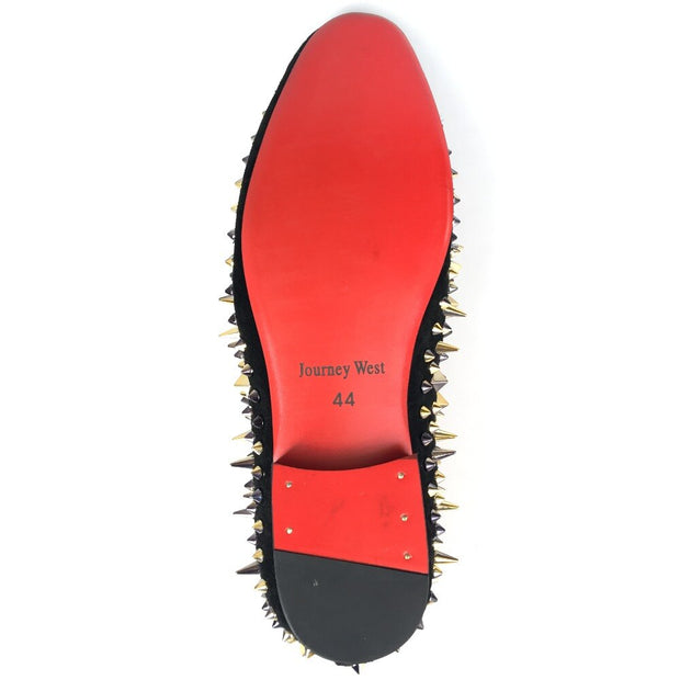 New Handmade Men Black Leather Slippers Loafers Shoes With Gold Spikes