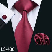 LS-704 Men`s Tie 100% Silk Red Plaid Jacquard Woven Wedding Tie
