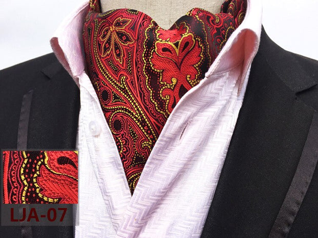 Ricnais New Quality Ascot Neck tie Vintage Paisley Floral Jacquard Silk