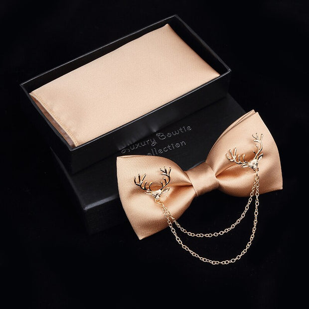 Adjustable Bow Tie Metal Wing Bowtie Pocket Square Towel Handkerchief Gift Set